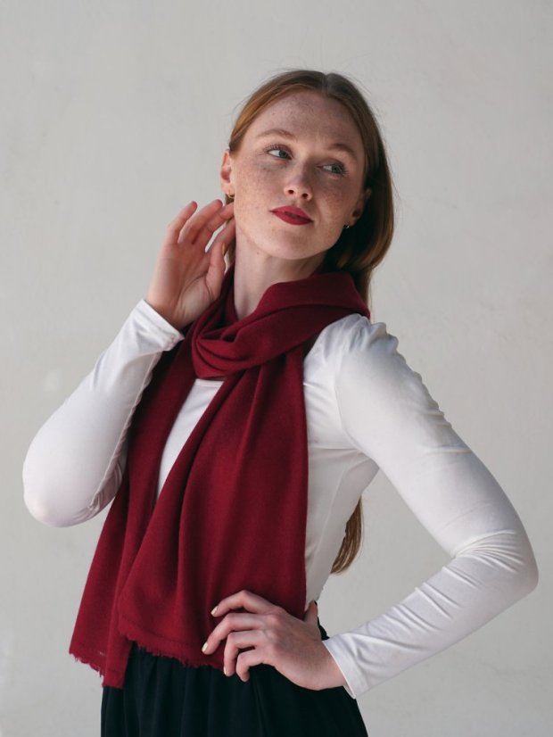 100% kašmírová šála exclusive úzká bordó