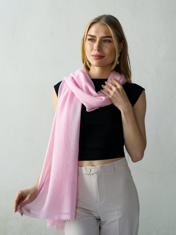 100% kašmírová šála velká světle růžová