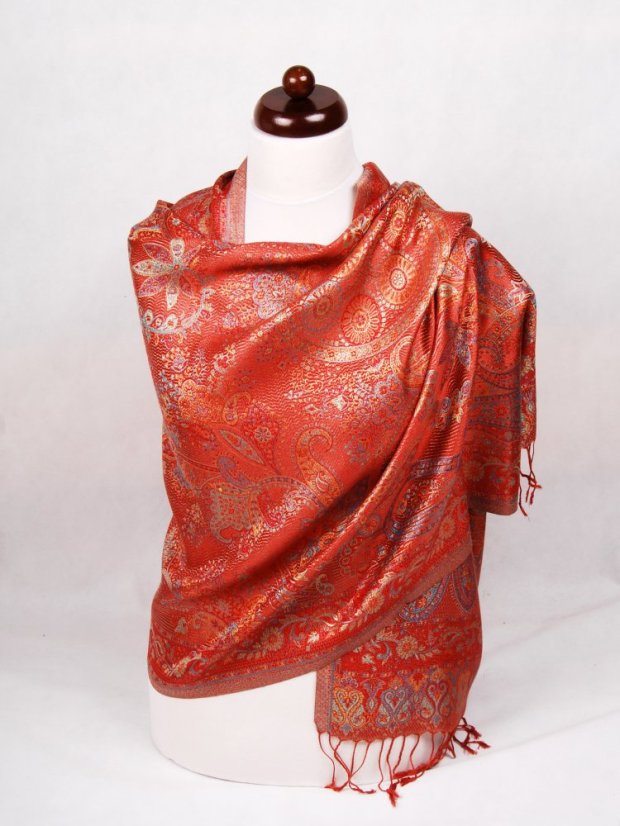 Seidenschal Super groß in Terracotta Farbe mit Rot