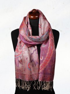 Seidenschal Super mittelgroß rosa-cremefarben mit Hellblau