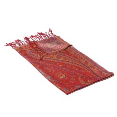 Hodvábny šál Super stredný Dekyi červený so žltou farbou