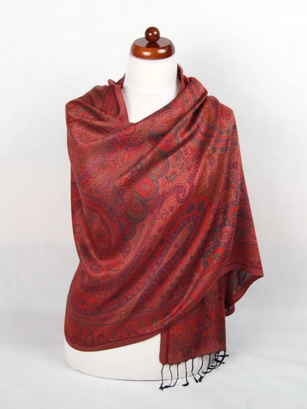 Schal aus Viskose und Seide schwarz mit Magenta und Dunkelgrün