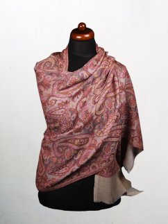 Kaschmirische Pashmina Khani Jamawar exklusiv mit Lila und Beige Kaschmirische Pashmina Khani Jamawar exklusiv mit Lila und Beige