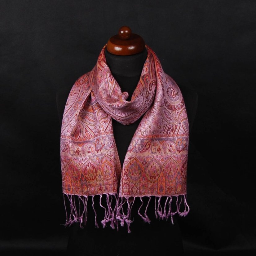 Seidenschal Super Wangmo helllila mit Rot