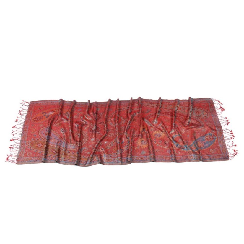 Seidenschal Super mittelgroß Tashi rot mit Hellblau