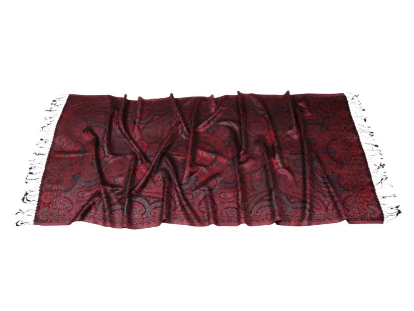 Hedvábná šála Super velká černá s magentou a tmavě zelenou