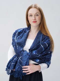 Šála z merino vlny s vyšíváním modrá s černou