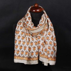 Hedvábná šála s potiskem velká smetanová s tmavě zlatou a černou