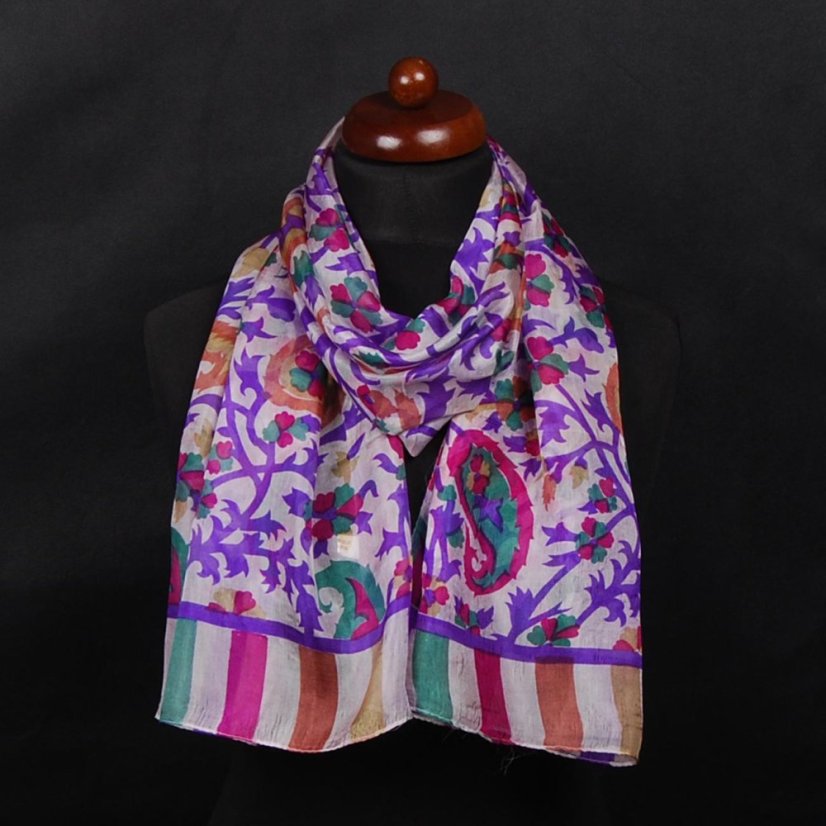 Seidenschal mit Aufdruck dunkellila-blau