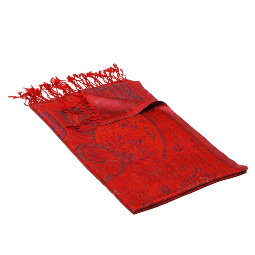Seidenschal Super mittelgroß Norbu rot mit Magenta und Dunkelgrün