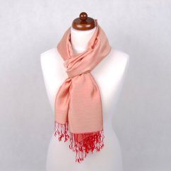 Šála z viskózy a hedvábí oboustranná červeno-světle béžová