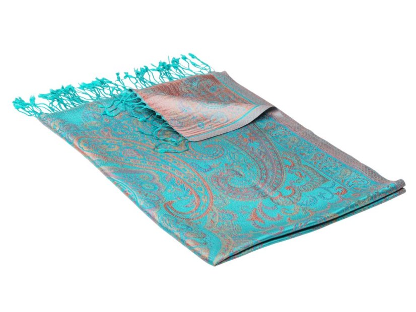 Hedvábná šála Super velká tyrkysovozelená s růžovou