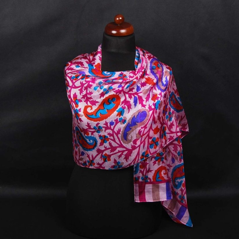 Hedvábná šála s potiskem světle růžová s magentou