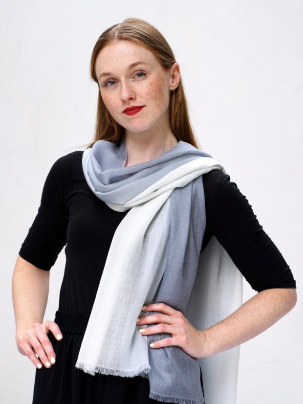 Ring-Pashmina exklusiv Ombre grau mit Cremefarbe