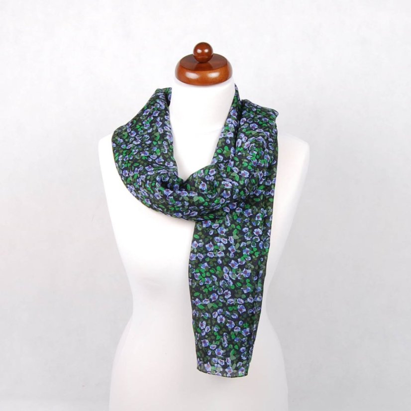 Hedvábná šála s potiskem černo-zelená