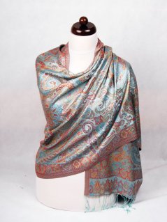 Hedvábná šála Super velká světle modrá s červenou