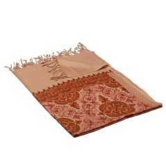 Kašmírsky vlnený šál vyšívaný hodvábom svetlohnedý s hnedou farbou