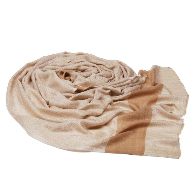 Pashmina aus Kaschmirwolle graubeige mit Hellbraun