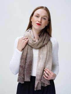 Kašmírská vlněná pašmína exclusive hnědá s tmavě šedou Kašmírská vlněná pašmína exclusive hnědá s tmavě šedou