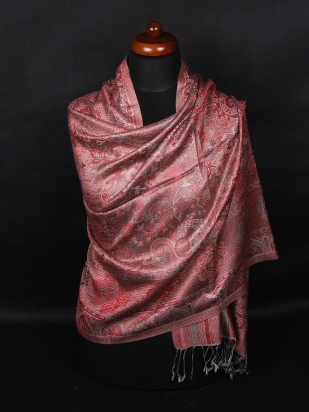 Seidenschal Super groß grau mit Rot