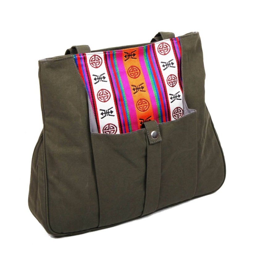 Tibetische Handtasche Tote Samye graugrün