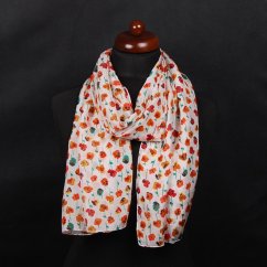 Hedvábná šála s potiskem bílá s červenou a oranžovou