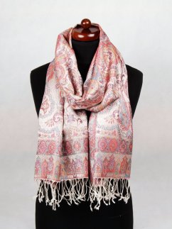 Hodvábny šál Super veľký smotanový s červenou a modrou