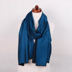 Šála z viskózy a hedvábí oboustranná tmavě tyrkysovo-černá