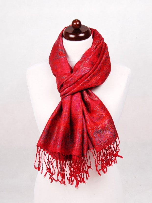 Hedvábná šála Super velká červená s tmavě zelenou