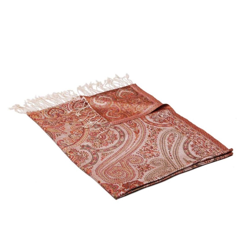 Seidenschal Super groß Ornament cremefarben mit Rot