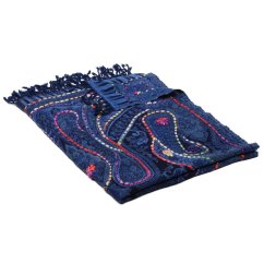 Šála z merino vlny s vyšíváním šedomodro-tmavě modrá