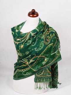 Šála z merino vlny s vyšíváním zelená