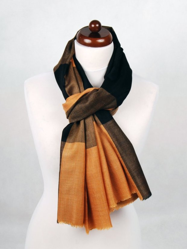 Kašmírská vlněná pašmína exclusive zlato-černá