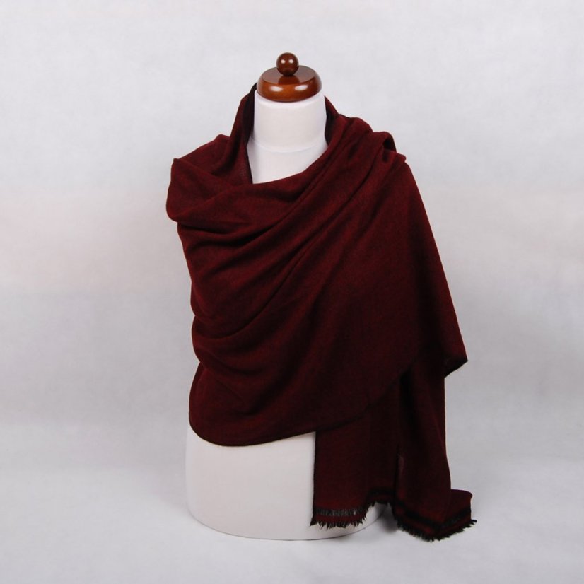 100% Kaschmir-Schal groß dunkelrot-schwarz