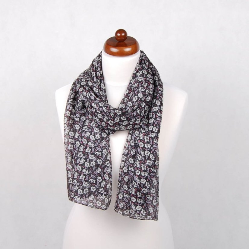 Seidenschal mit Aufdruck schwarz-weiß mit Helllila-Grau