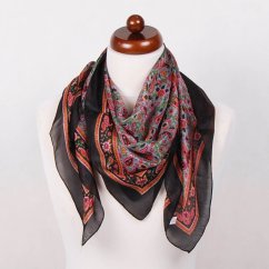 Hedvábný šátek s potiskem šedý s červenou a černou