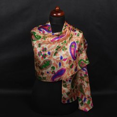 Hedvábná šála s potiskem světle zlatá se světle oranžovou