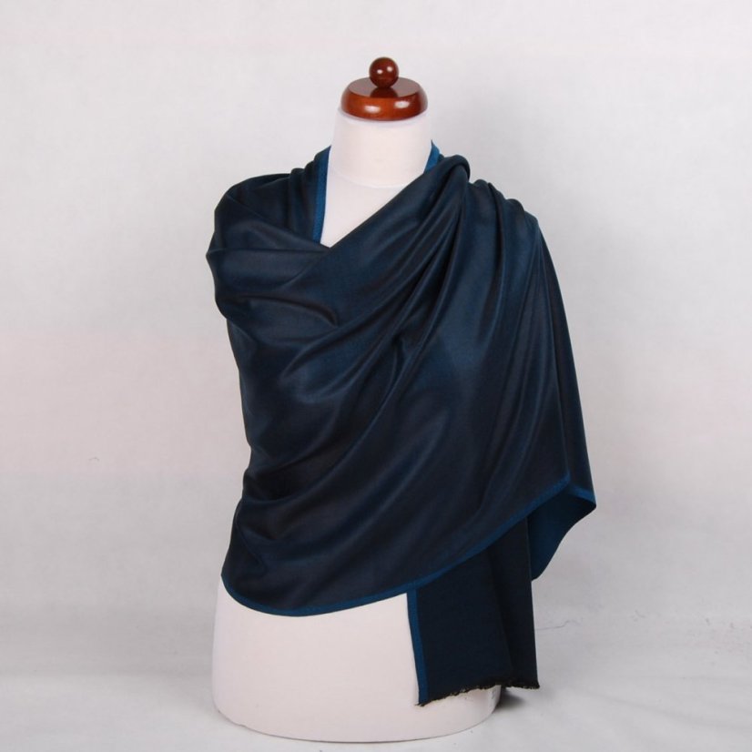 Šál z viskózy a hodvábu obojstranný tmavotyrkysovo-čierny