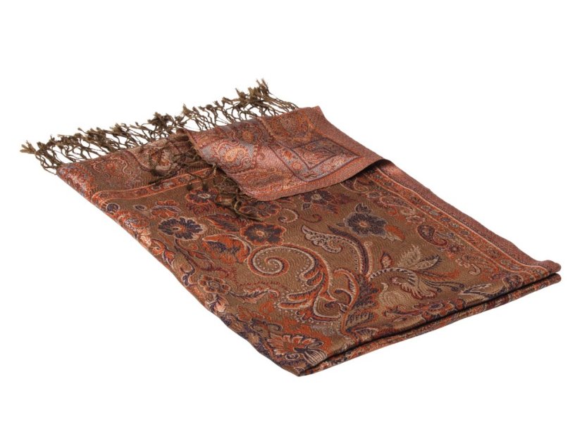 Hodvábny šál Super veľký šedohnedý s tmavooranžovou a tmavomodrou farbou