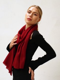 Kašmírská vlněná pašmína Self tmavě červená