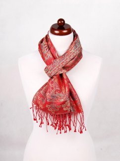 Hedvábná šála Super Tenzin červená s tyrkysovou