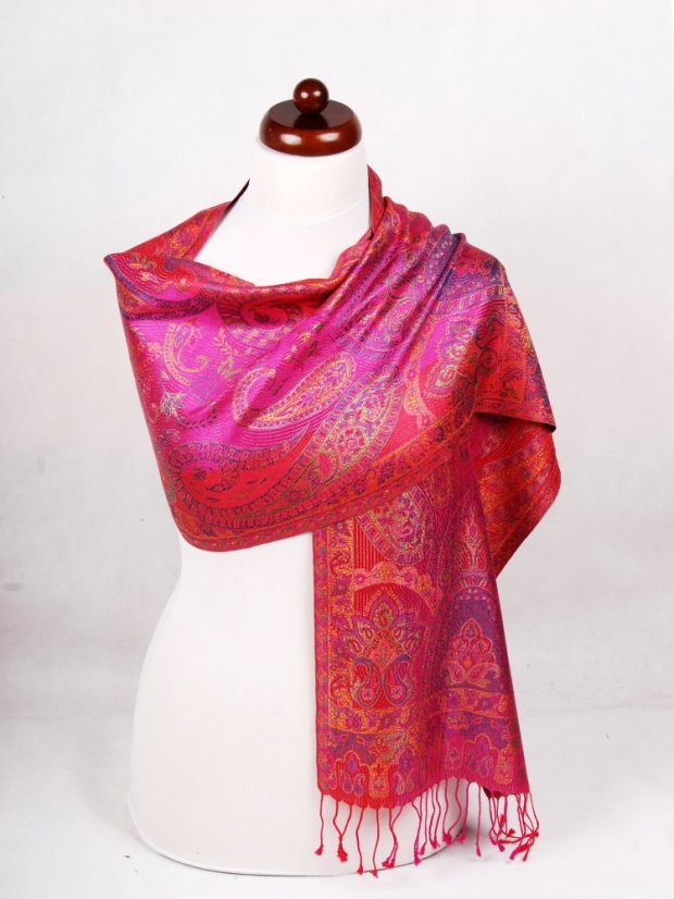 Hedvábná šála Super s fialovorůžovou