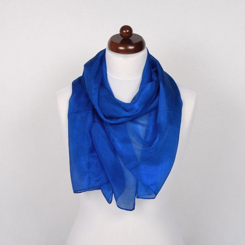 Hedvábná šála jednobarevná modrá
