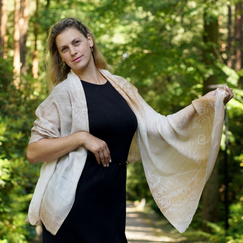 Kaschmirische Pashmina exklusiv creme mit Gold  und Graubraun