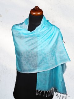 Seidenschal aus Varanasi helltürkis-weiß