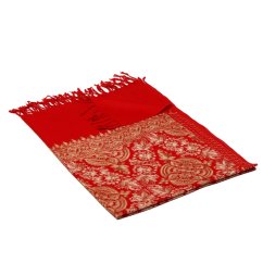 Kaschmirischer Wollschal rot mit Seide-Stickerei in Goldfarbe und Hellbraun