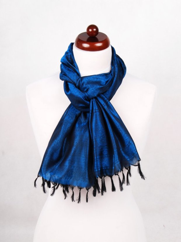 Seidenschal aus Varanasi schwarz-blau