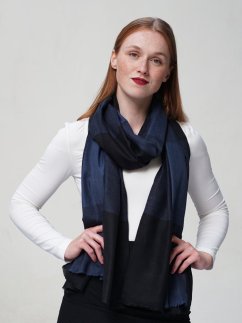 Kašmírská vlněná pašmína exclusive tmavě modro-černá