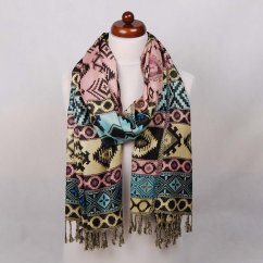 Šál z viskózy viacfarebný so svetloružovou a svetložltou farbou