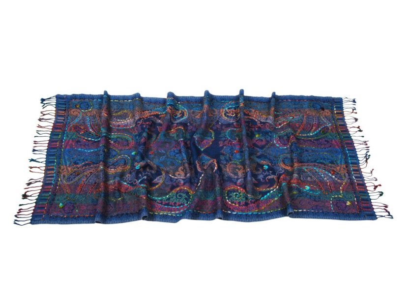 Šál z merino vlny s vyšívaním mnohofarebný s modrou farbou